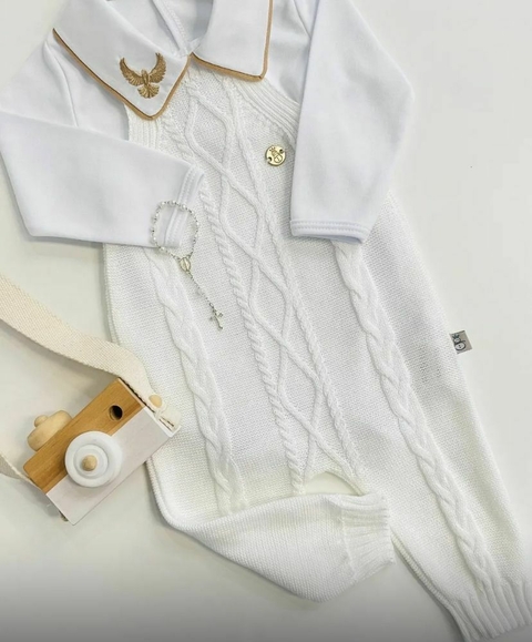 Conjunto Batizado - Jardineira Pureza e Body Espírito Santo.