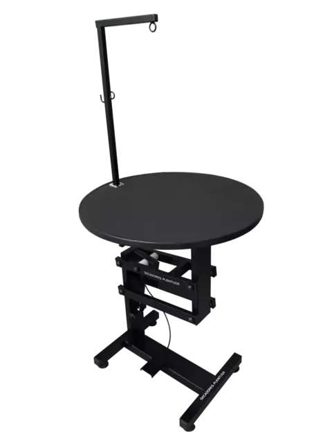 MESA DE TOSA PLENITUDE COM REGULAGEM PNEUMATICA COM BASE GIRATORIA - TAMPO REDONDO 65CM - PRETO