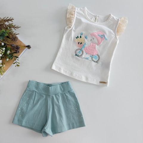 Conjunto Blusa de Cotton e Shorts Bengaline
