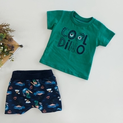 Conjunto Camiseta Est. Interativa "Cool Dino" e Bermuda Saruel