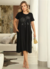 Vestido Midi Recorte Flor Strass Preto