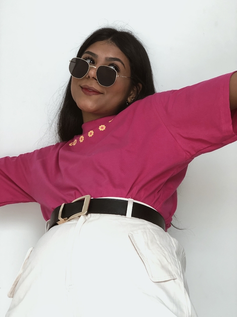 TSHIRT GOLA ALTA MAX FLORES FUCCIA