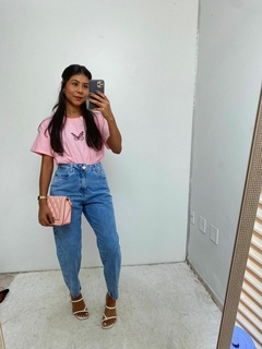 CALÇA MOM BOTAO ROSÊ GOLD