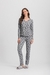 Pijama Manga Longa Aberto Adulto Feminino Mescla Com Estampa De Corações Pretos - comprar online