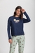 Pijama Manga Longa E Calça Adulto Feminino Azul Marinho Com Cachorros