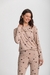 Pijama Manga Longa E Calça Adulto Feminino Marrom Com Estrelas