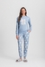 Pijama Manga Longa Feminino Azul Com Estampa De Gato - comprar online