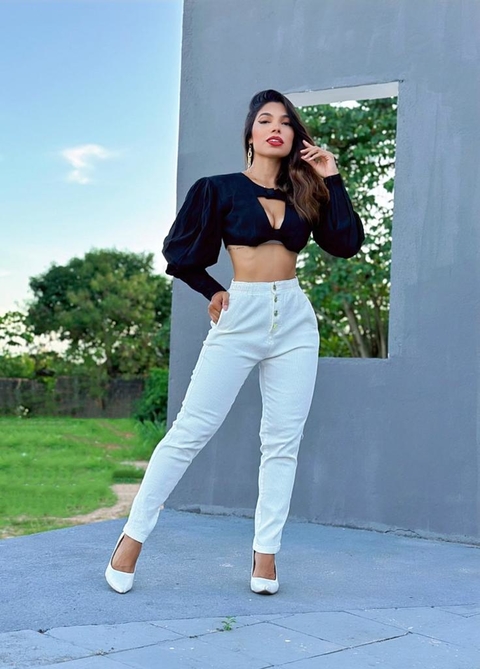 calça brim canelada cor off