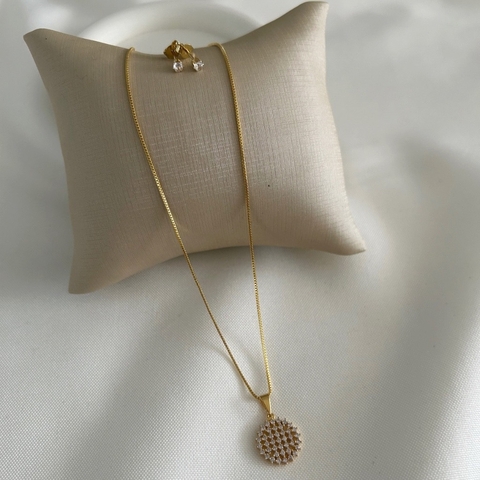 Conjunto Colar circular e brinco ponto de luz