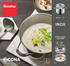 Olla acero INOX de capacidad de 6 litros con tapa de vidrio ICONA - tienda en línea