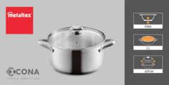 Cacerola acero INOX de capacidad de 5 litros con tapa de vidrio ICONA - Practicohogar