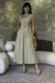 Vestido Vestido Midi Decote Quadrado Godê Alfaiataria