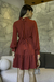 Vestido Curto Manga Longa Punho Franzido Crepe Unique