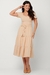 Vestido Midi Manga Bufante com Cinto Faixa Crepe Duna