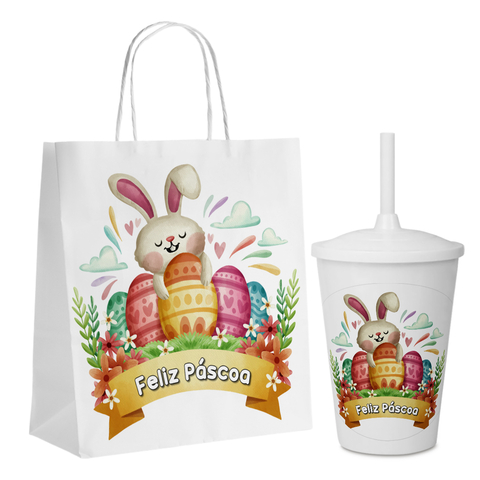 5 Kits Com Sacola Kraft E Copo Páscoa S