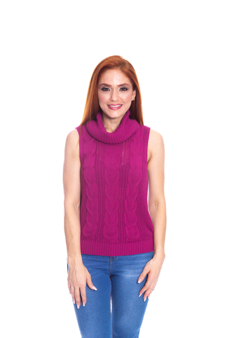 Blusa Tricô Gola Alta Regata Feminino Pink