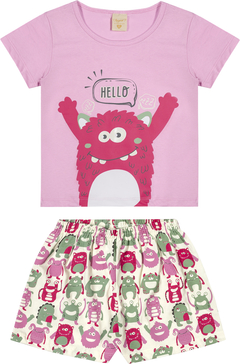 Pijama Hello Monster Brilha No Escuro Meia Malha - comprar online