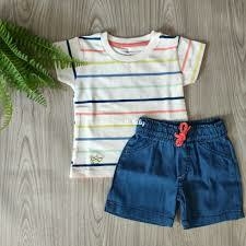 Conjunto T-shirt Listrada e Short Jeans 100% algodão - Colorittá na internet