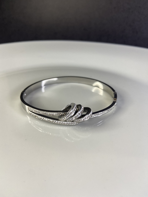 Bracelete 3 Esferas Cravejadas, Prata em Aço