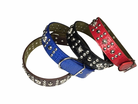 COLLAR CUERO CON ESTRELLAS Y TACHAS - 4 COLORES