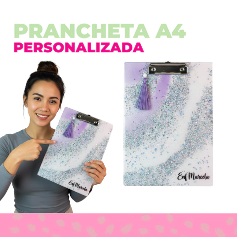 Prancheta Enfermagem Personalizada em Resina • Prancheta A4 Personalizada com Nome • 32x23cm • Resina Epóxi Artesanal