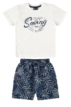 Conjunto Camiseta E Bermuda Estampada Para Menino (Branco) Quimby-1208.29448.06.000101
