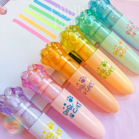 Kit 6 cores marca texto patinhas neon