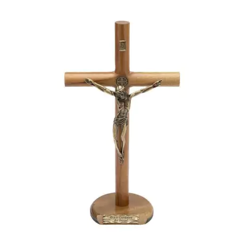 Crucifixo Mesa e Parede Cilíndrico com Medalha de São Bento