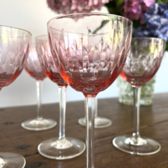 6 COPAS DE CRISTAL CON CALÍZ ROSADO - comprar online