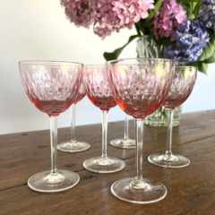 6 COPAS DE CRISTAL CON CALÍZ ROSADO