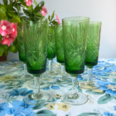 10 COPAS VERDES DE CRISTAL SÚPER TALLADO