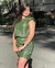 Blusa Couro Verde Militar com Ombreira