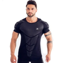 Camiseta de compressão rápida de secagem rápida masculina de corrida esporte skinny curta camiseta masculina de ginástica fitness treino de musculação blusas pretas roupas - Belasco Shop