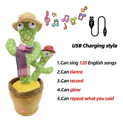 Brinquedo de Cacto Dançante Repetido Falando(estimula a criança a falar) Carregamento USB, Pode Cantar, Gravar. Cacto Bailarino Ótimo Brinquedos Educativos e Interativo! - Belasco Shop