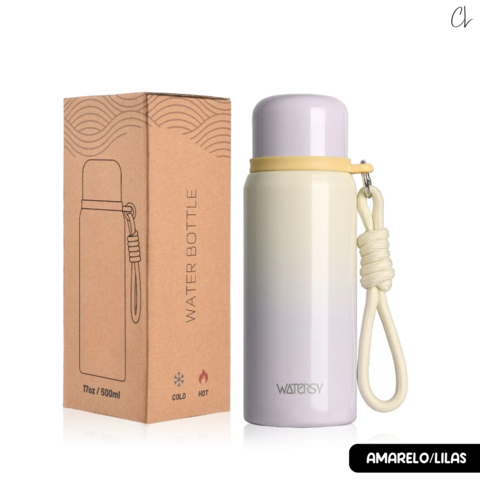 Garrafa Térmica com Alça 500mL - Amarelo/Lilás