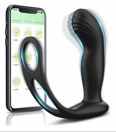 Vibrador de próstata tipo plug anal con sujetador de pene