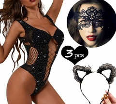 Body malla con brillos orejas y medias