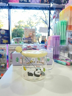 Taza Vidrio PANDA con tapa ceramica