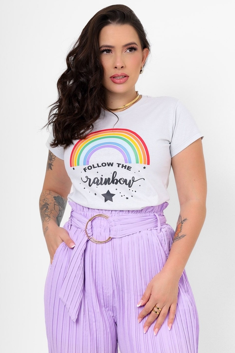T-shirt follow the rainbow cinza
