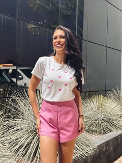 T-Shirt borboletas branca e Pink - comprar online