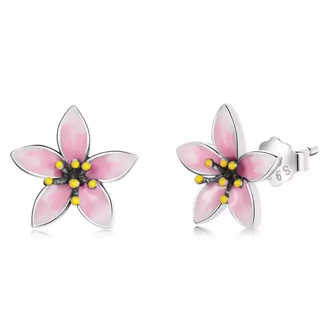 Brinco Flor Delicada Esmaltada em Prata