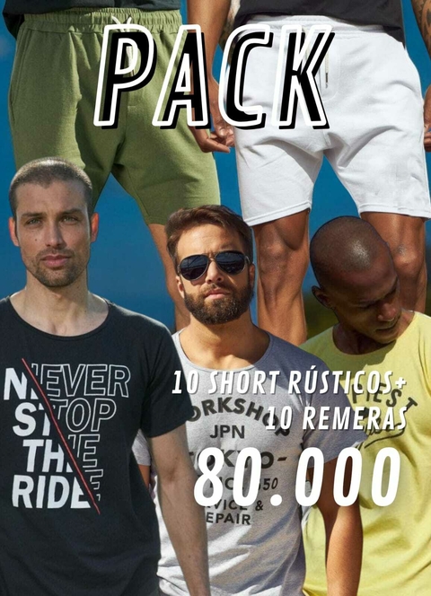 PACK 10 SHORTS RÚSTICO 10 REMERAS ESTAMPADAS
