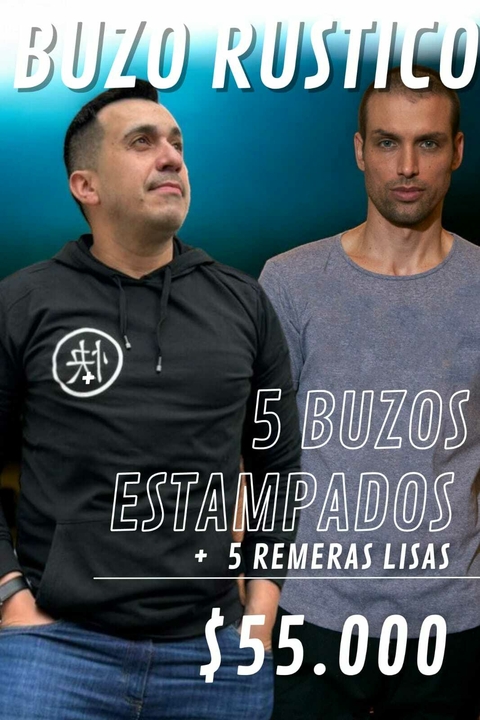 PACK 5 CANGURO RUSTICOS ESTAMPADOS 5 REMERAS LISAS.