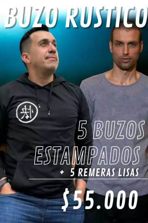 PACK 5 CANGURO RUSTICOS ESTAMPADOS 5 REMERAS LISAS.