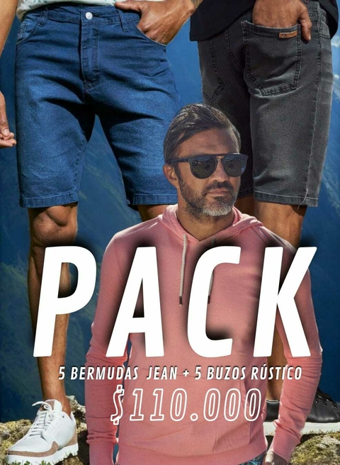 PACK 5 BERMUDAS JEANS 5 CANGURO RUSTICO LISO.