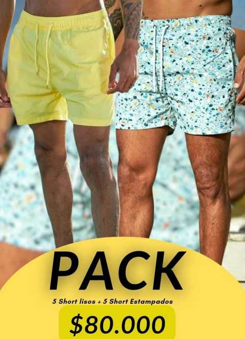 Pack 5 Short de Baño Estampados 5 Short de Baño Lisos