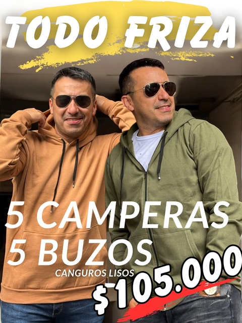 PACK 5 CAMPERAS FRIZADAS 5 CANGUROS FRIZADOS LISOS.
