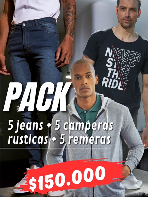 PACK 5 JEANS 5 CAMPERAS RUSTICAS 5 REMERAS ESTAMPADAS. - comprar online