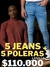 PACK 5 JEANS 5 POLERAS LANILLA