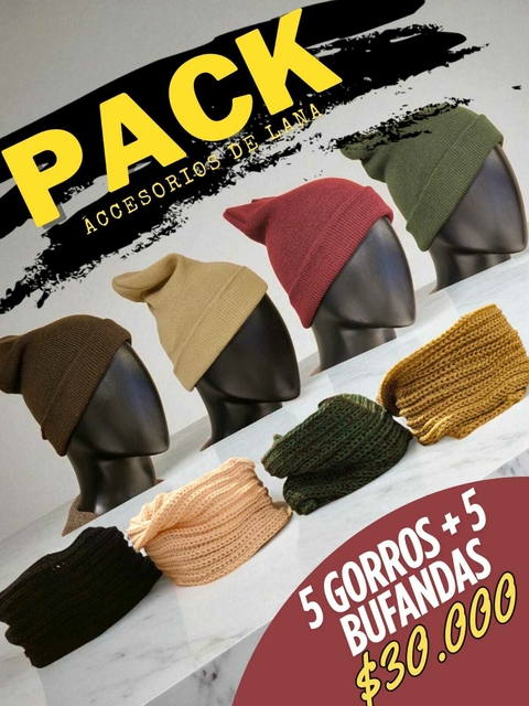 Pack Accesorios De Lana (5 Gorros 5 Bufandas)